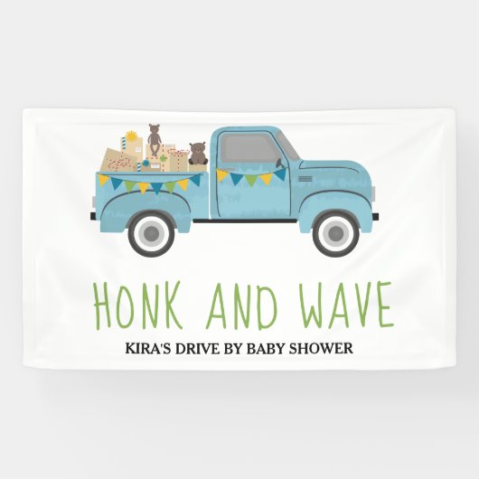Banderoles Conduite par Baby shower Honk & Wave Blue Truck (Horizontal)