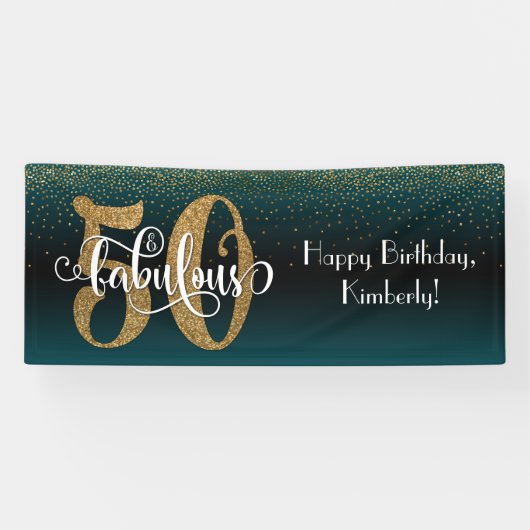 Banderoles Confetti 50 & Fabulous Birthday Turquoise + Black (Horizontal)