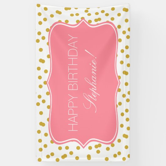 Banderoles Confetti en or métallique avec fête d'anniversaire (Vertical)