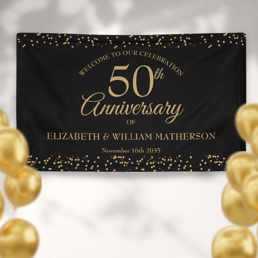 Banderoles Confetti Noir 50e Anniversaire de poussière d'or N