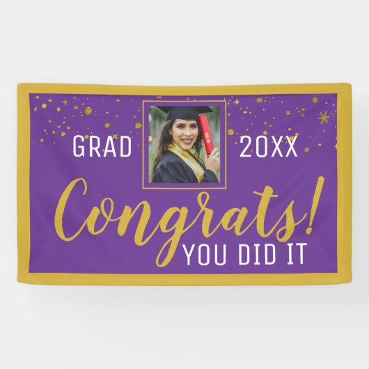 Banderoles Confetti Violet Et Or Congrats Grad 2020 Photo (Horizontal)