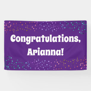 Banderoles Confettis Colorés sur Félicitations Violettes
