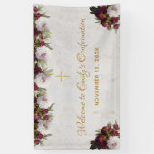 Banderoles Confirmation Bienvenue Bourgogne Peony Marble Flor (Vertical)