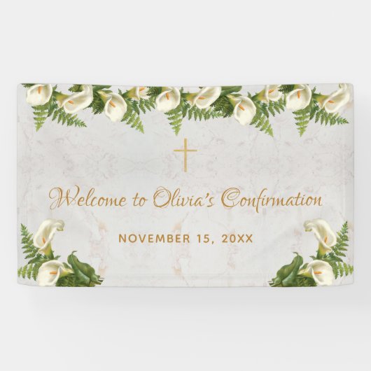 Banderoles Confirmation Bienvenue Floral Calla Lilies Marbre (Horizontal)