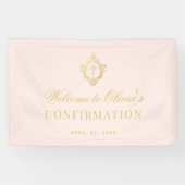 Banderoles Confirmation Fille Pink Faux Gold Crest Calligraph (Horizontal)