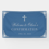 Banderoles Confirmation Garçon Classique Bleu Vintage Faux Ar (Horizontal)