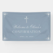 Banderoles Confirmation Garçon Dusty Blue Croix Vintage éléga (Horizontal)