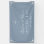 Banderoles Confirmation Garçon Dusty Blue Croix Vintage éléga (Vertical)