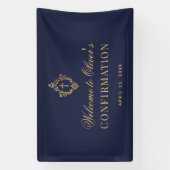 Banderoles Confirmation Garçon Elégant Marine Blue Faux Gold  (Verticale)