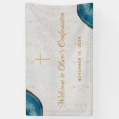 Banderoles Confirmation Garçon Marbre Script Géode Bleu Bienv (Vertical)