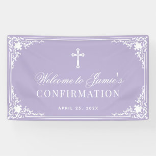 Banderoles Confirmation Lavande Calligraphie Vintage Blanc