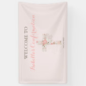 Banderoles Confirmation moderne rose pâle nom croisé floral (Vertical)