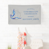 Banderoles Confirmation trendy Blue and Grey Cross Dove (En situation)