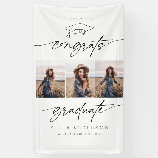 Banderoles Congrats Modernes Diplôme Script 3 Photo (Vertical)