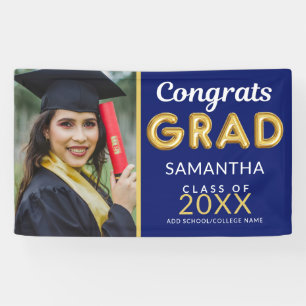 Banderoles Congrats photo moderne bleu et or 1 Grad