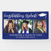 Banderoles Congratulations Grad Cap Blue 3 Photo Graduation (Horizontal)