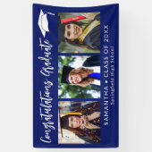 Banderoles Congratulations Grad Cap Blue 3 Photo Graduation (Vertical)