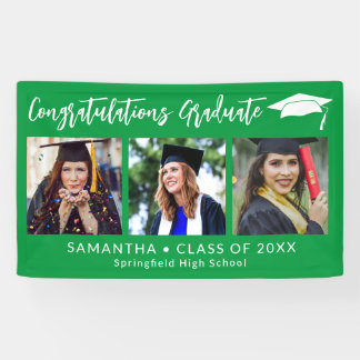 Banderoles Congratulations Grad Cap Green 3 Photo Graduation