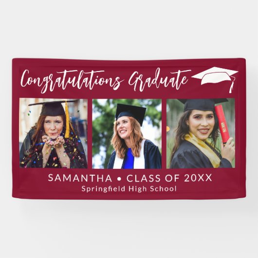 Banderoles Congratulations Grad Cap Maroon 3 Photo Graduation (Horizontal)