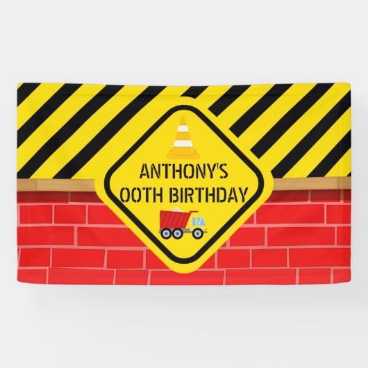 Banderoles Construction Thème Anniversaire fête personnalisée (Horizontal)