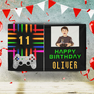 Banderoles Contrôleur de jeu vidéo néon photo d'anniversaire
