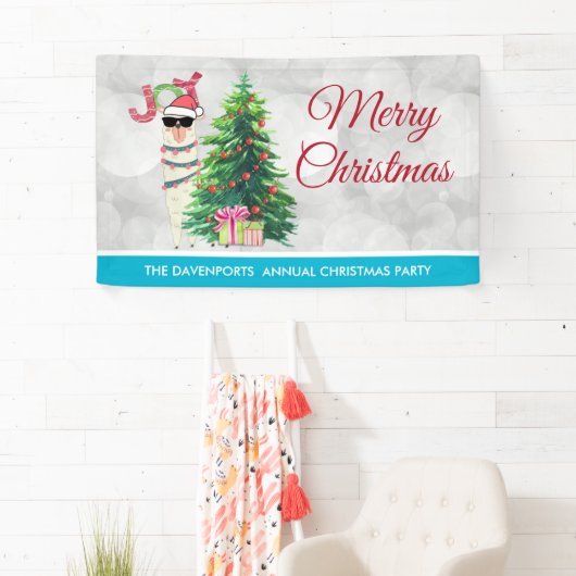 Banderoles Cool Llama sur Silver Bokeh & Icy Blue Christmas (En situation)