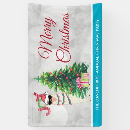 Banderoles Cool Llama sur Silver Bokeh & Icy Blue Christmas (Vertical)