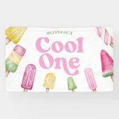 Banderoles Cool One Pink Retro Popsicle 1er anniversaire (Horizontal)