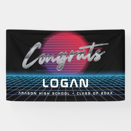 Banderoles Cool Retro 80's Synthwave New Wave Grad Party (Horizontal)