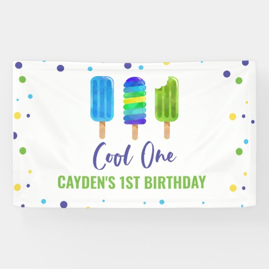 Banderoles Cool Un 1er anniversaire Ice Pop bleu vert (Horizontal)