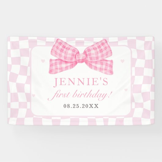 Banderoles Coquette Bow rose 1er anniversaire (Horizontal)