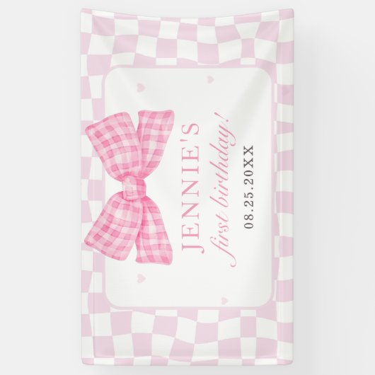 Banderoles Coquette Bow rose 1er anniversaire (Vertical)