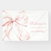 Banderoles Coquette Bow rose Fille 1er anniversaire (Horizontal)