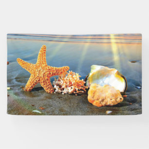 Banderoles Coquillages marins et étoiles de mer sur la plage