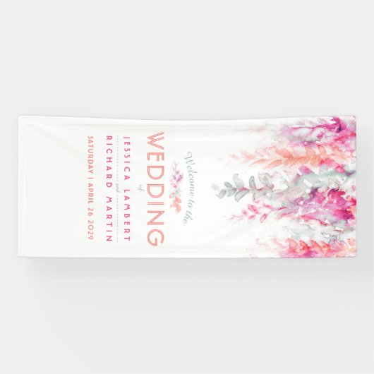 Banderoles Corail vivant, rose, vert mariage art bienvenue (Horizontal)