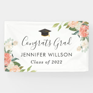 Banderoles Coral Peach Floral Congrats Grad Graduation Party