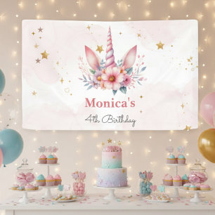 Banderoles Corne de licorne rose magique fantaisiste pour ann