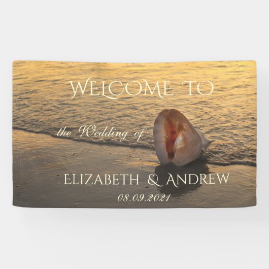 Banderoles Coucher de soleil sur la plage Coquillage Mariage (Horizontal)