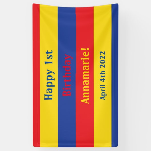 Banderoles Couleurs primaires Rouge Jaune Bleu 1er anniversai (Vertical)