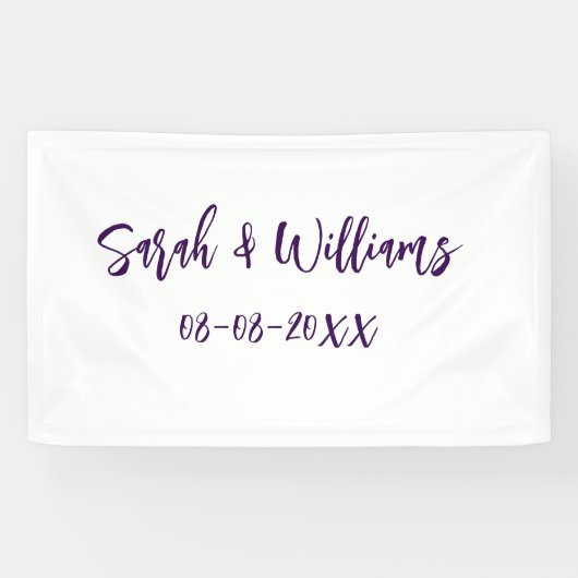 Banderoles couple de mariages. Nom date violet simple mo mini (Horizontal)