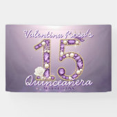 Banderoles Couronne d'Améthyste et Rose Blanche Perle pour Qu (Horizontal)