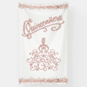 Banderoles Couronne de Quinceañera 15 ans à paillettes rose p