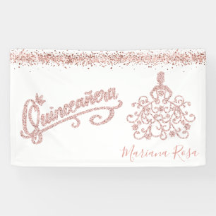 Banderoles Couronne de Quinceañera 15 ans pailletée rose past