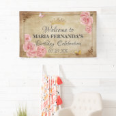 Banderoles Couronne papillon rose blush or Quinceanera (En situation)