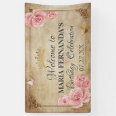 Banderoles Couronne papillon rose blush or Quinceanera (Vertical)