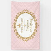 Banderoles Couronne princesse fête d'anniversaire rose Accuei (Vertical)