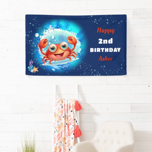 Banderoles Crab Navy Blue Boy Pool Party Été 2 Anniversaire (En situation)