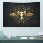 Banderoles Crâne d'oiseaux dorés sur arrière - plan noir (Salon professionnel)