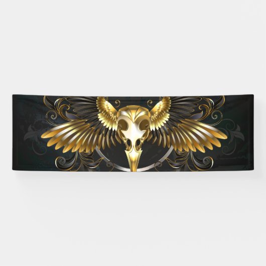 Banderoles Crâne d'oiseaux dorés sur arrière - plan noir (Horizontal)