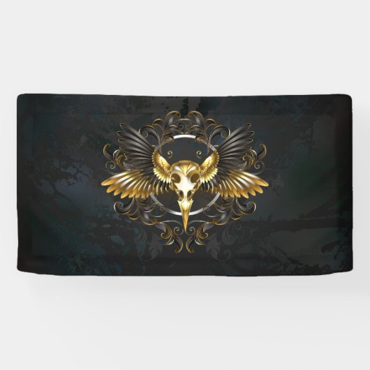 Banderoles Crâne d'oiseaux dorés sur arrière - plan noir (Horizontal)